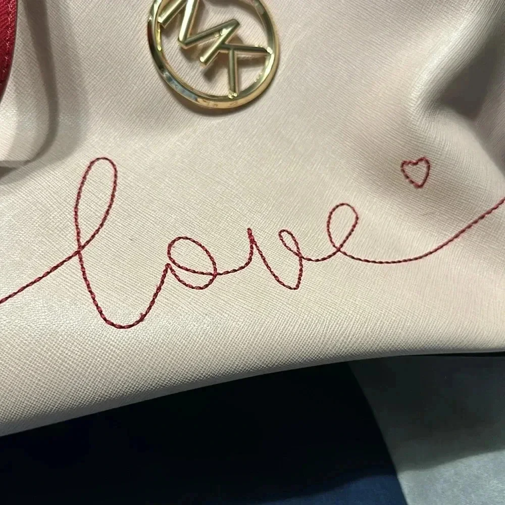 MK Michael Kors LOVE Drawstring Ballet Pink Voyager Jet Tote Bag